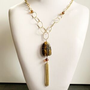 STATEMENT Tiger's Eye Stone Y Necklace